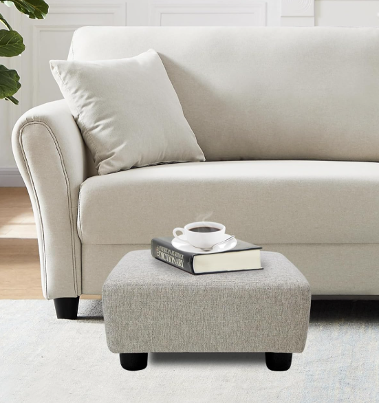 Linen Beige Ottoman With Legs, Suitable For Under Desk Use